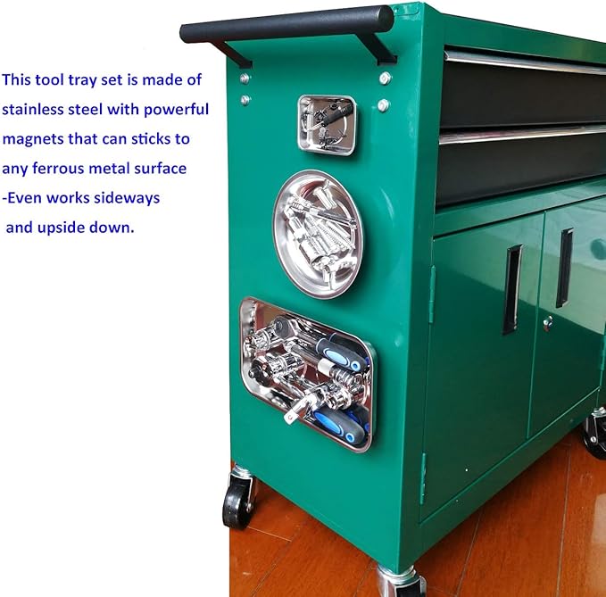 Magnetic Tray Holder 3pc,for Socket Screw Nuts Bolts Metal Parts,Extra Strong Magnet,Thickened Tray,Stainless Steel