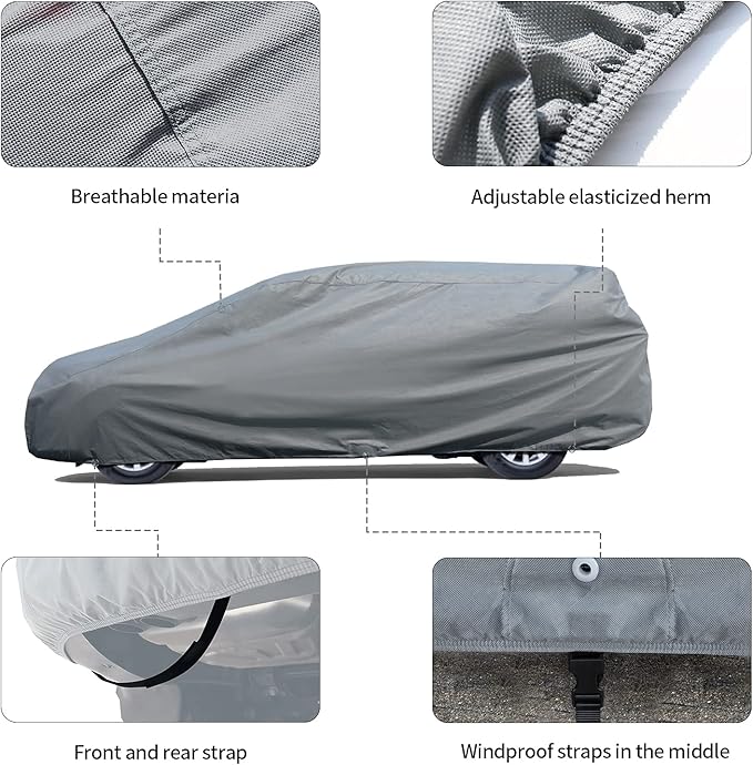 Leader Accessories Mini Van Car Covers for Automobiles All-Weather Limited Waterproof, Breathable Full-Exterior Covers for Indoor and Outdoor Use, Fits 190"-208"