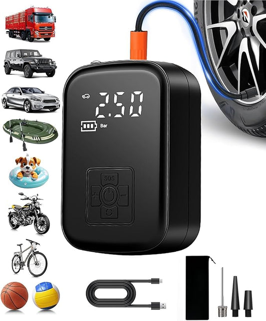 Tire Inflator Portable Air Compressor for Car, 150 PSI Cordless Mini Bike Tire Pump, Air Pump for Auto, Motorcycle, Bicycle, Balls with Pressure Gauge LED Light