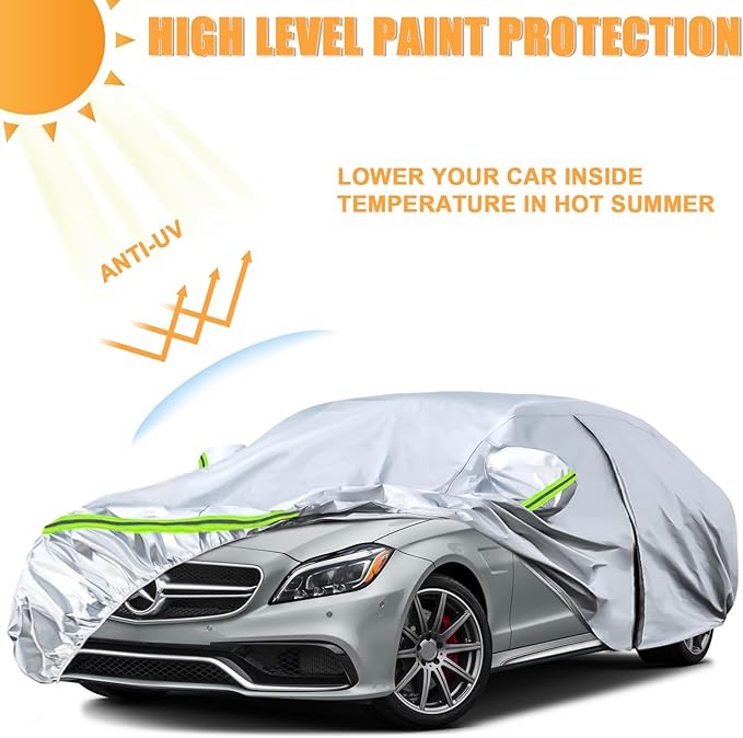 Waterproof Car Covers Replace for 2004-2025 Mercedes Benz CLS, 6 Layers Silver All Weather Car Cover with Zipper Door & Windproof Bands for Snow Rain Dust Protection