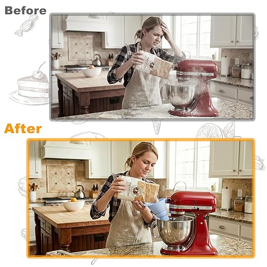 Flour Funnel for Kitchen Aid Mixer with Spatula & Brush Set - Silicone Collapsible Stand Mixer Attachment Compatible with KitchenAid 4.5-5 QT Tilt-Head (KSM150), Mess Free Dishwasher Safe (Blue)