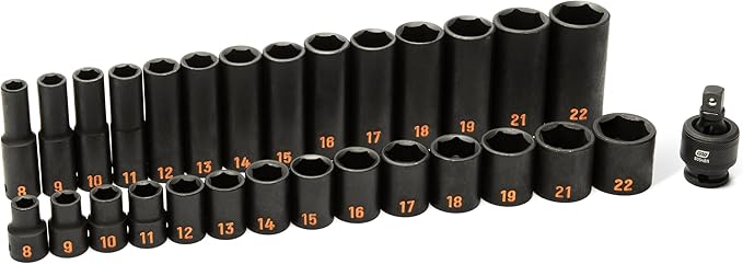 GEARWRENCH 29 Piece 3/8" Drive 6 Point Metric Hi-Viz Standard & Deep Impact Socket Set | 84925H