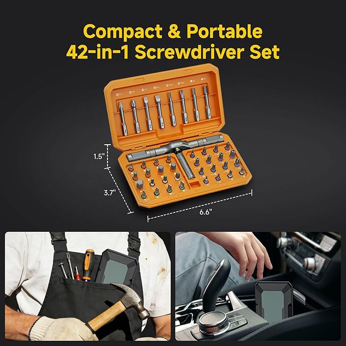 42 in 1 Magnetic Screwdriver Set, Ratchet Screwdriver Magnetic, 42 in 1 Diy Screwdriver Set Ratchet Handle Detachable Versatile Toolkit for PC, Furniture, Bicycle (Orange)