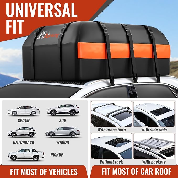 Asinking Car Rooftop Cargo Carrier Bag, 20 Cubic Feet Waterproof Heavy Duty Car Roof Bag for All Vehicle with/Without Racks - Anti-Slip Mat, 6 Door Hooks, Storage Bag, 2 Extra Straps, Luggage Lock