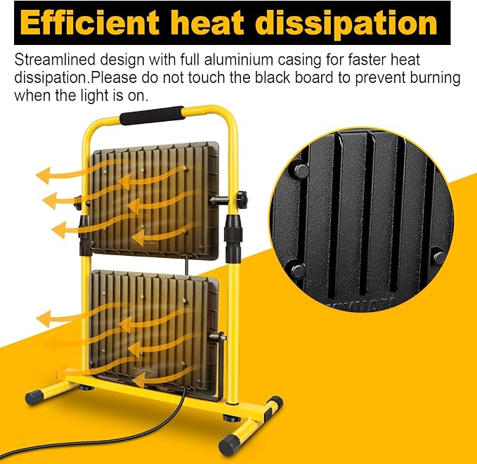 Willpower Portable Stand LED Work Light, 2X 100W 20000LM Floodlights Folding Job Site Security Lights for Camping Workshop Garage Garden Outdoor Lighting, 5M Wire with Plug, IP65, 6000K White