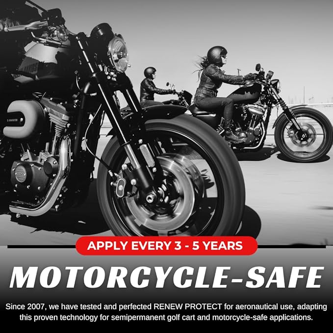 RENEW PROTECT - SATN Low-Gloss Ceramic-Hybrid Protectant | Safe for Motorcycles, Golf Carts | Trim & Tire Preservation, OEM Restorer for Faded Plastic, Vinyl- Dry Rot Prevention, Patio Furniture | 8oz