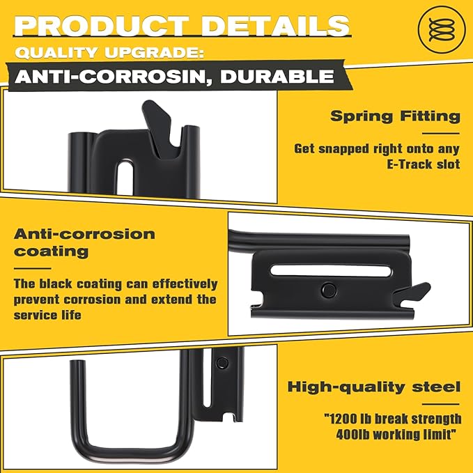 10 Pack E Track Hooks Heavy Duty Black Steel E Track J Hooks E-Type Track X Track Accessories E-Track Tie Down Accessories for Enclosed Trailer Garage Vans