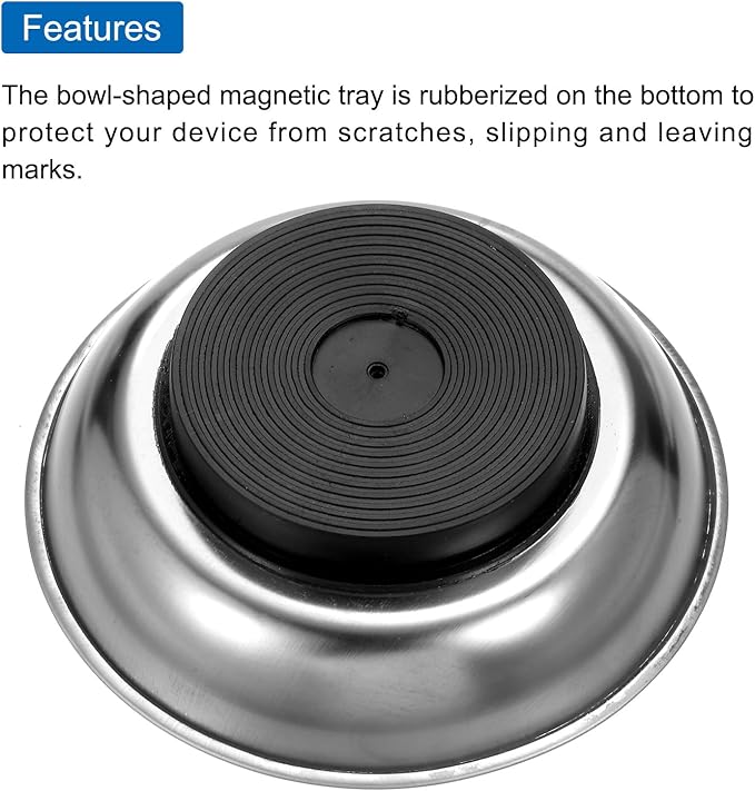 HARFINGTON 5pcs Round Magnetic Tray 4" x 1.26" Stainless Steel Magnet Tool Tray Parts Holder for Socket Screw Nuts Bolts Pin Washers Metal Parts