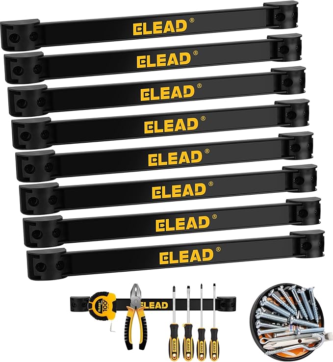 ELEAD 9-Piece 12" Magnetic Tool Holder Storage Organizer - Wall Mount Rack Garage Organization Power Magnet Hanger Workbench Board Slatwall Van Organizers Mounted Hanging Strip