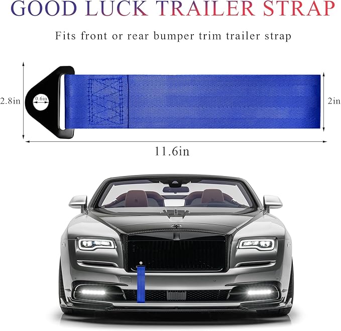 DXNQ Racing Tow Strap, Car Modification JDM Sports Bumper Decorative Traction Rope Trailer Belt, High Strength Nylon Universal Towing Strap Trailer Hook for Front or Rear Bumper (Blue)