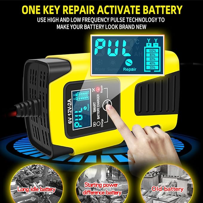 6V 12V Battery Charger Maintainer, 2-Amp Fully Automatic Smart Charger, Portable Trickle Charger,Car Battery Repair and Desulfator for Automotive,Boat,Motorcycle,Lawn Mower,RV,ATV,Toy Car