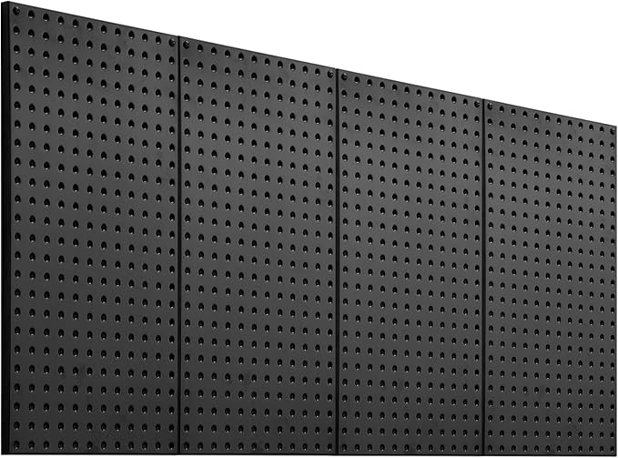 VEVOR Metal Pegboard Panels, 24" x 12" Pegboard, 4 Panels, Heavy Duty Steel Peg Board Wall Organizer, for Living Room Garage Tool Storage Workbench Office Organization Craft Room Kitchen Home, Black