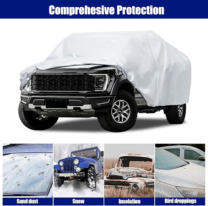 Truck Cover Waterproof All Weather, Migaven Truck Cover Custom Fit for Ford F150 Raptor Chevrolet Silverado 1500, Windproof Covers with Door Zipper, Silver (Not Include Mirror Pocket)