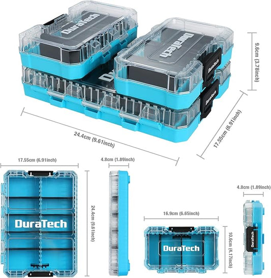 DuraTech 3 Pieces Small Parts Organizer, 14 Compartments, Removable Dividers, Portable Hardware Tool Box Organizer with Transparent Plastic Lid, Durable Cases Storage for Small Tools and Accessories
