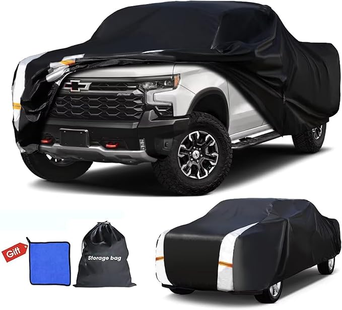 Car Cover Waterproof All Weather, Truck Cover Universal Fit Toyota Tacoma/Tundra, Ford F Series, Chevy Silverado/Colorado, GMC Sierra, Dodge Ram, Nissan Frontier etc, See Chart(Length 229"-242").