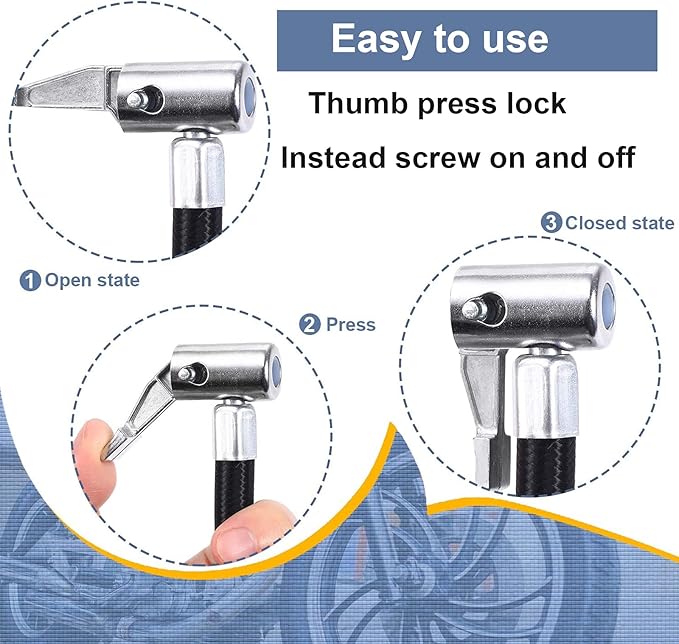 Flexible Tire Valve Extension Adapter, Locking Air Chuck Quick Connect and Release, Pressure Adjustable Tire Inflator Pump Hose Adapter for Car Motorcycle Bike,1PC