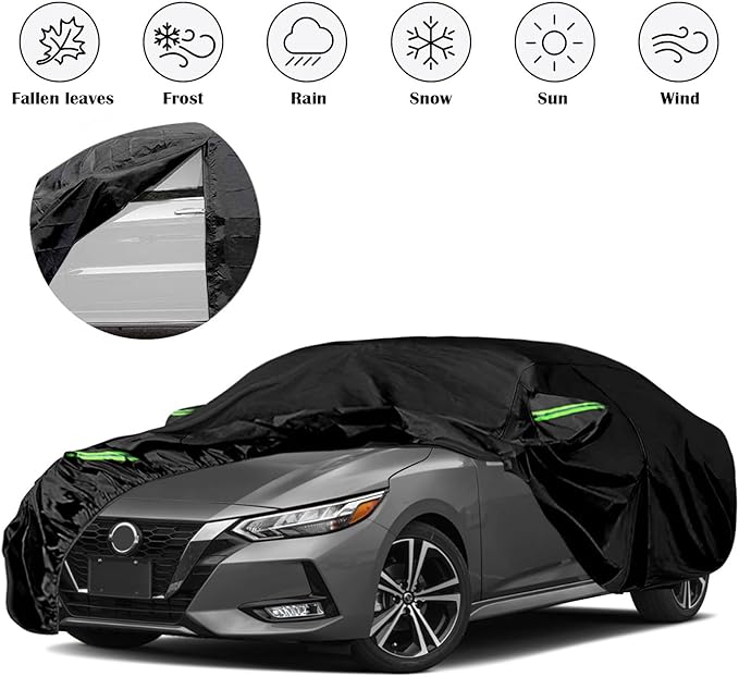 Waterproof Car Covers Replace for 1999-2025 Nissan Sentra, 6 Layers All Weather Custom-fit Car Cover with Zipper Door & Windproof Bands for Snow Rain Dust Hail Protection (Sentra)