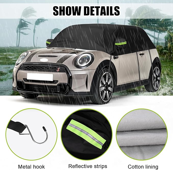 Half Car Cover Compatible with 2000-2024 Mini Cooper/S/Hardtop 2 Dr, Hail Protector Car Cover for Windproof Dustproof UV Resistant Protect Your Windshield and Roof