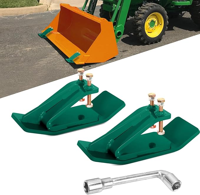 Tractor Bucket Protector, EBESTTECH 2 PCS Bucket Edge Anti-Skid Device Ski Edge Protector Double Hexagon Lock Nuts and Bolts,for Snow Leaves Removal Spreading Gravel,Green