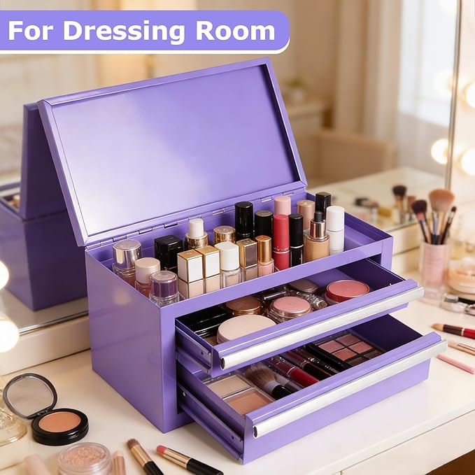 Mini Steel Tool Box with Drawers - Small Tool Chest for Small Item Storage Organizer - Portable Metal Toolbox Organizer with Tool Drawer (mini purple)