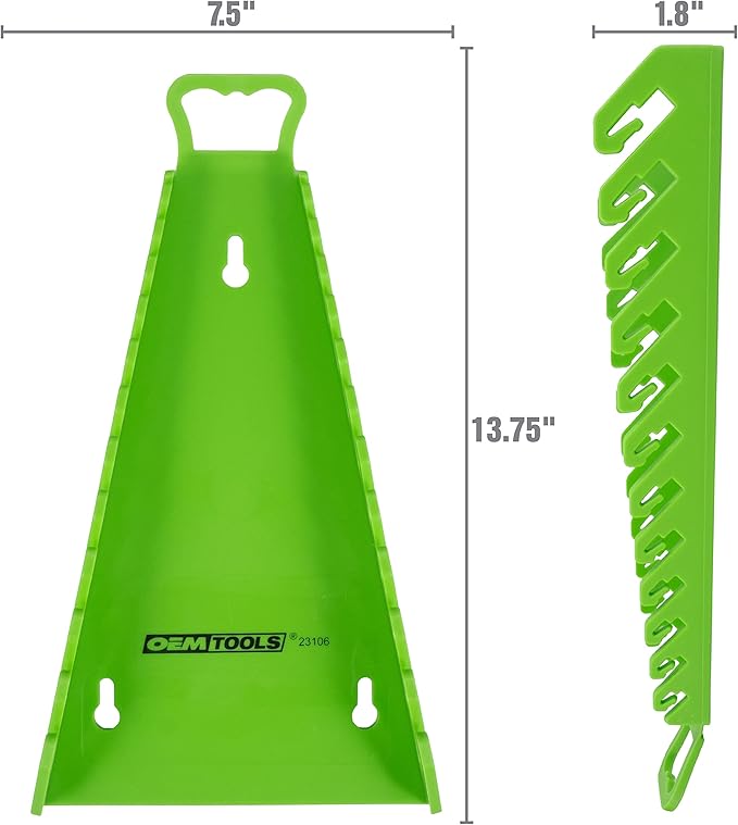 OEMTOOLS 23106 Reverse Wrench Organizer With Handle, For Shop, Garage, Or Tool Box, Organizers And Storage for Convenient Carrying, Case For Wrenches Or Pegboard Tool Holder, 13.8 Inches, Green