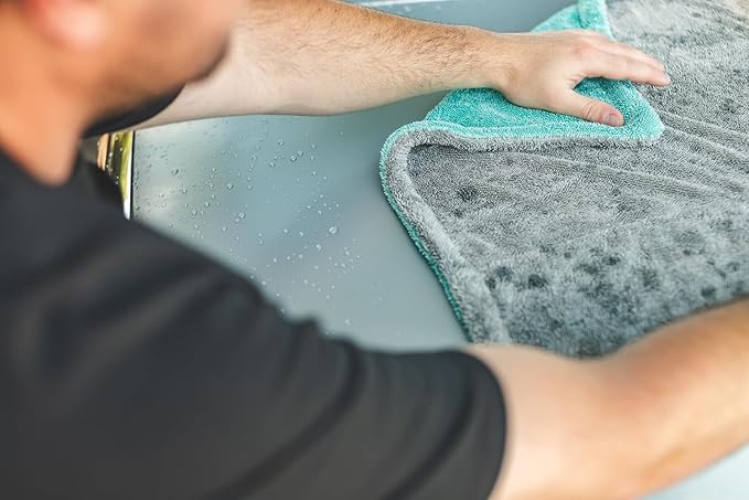 The Rag Company - The Liquid8r - Absorbent 70/30 Blend Microfiber Drying Towel for Cars, Trucks, SUVs, Safe for Detailing + Scratch Free, Twist Loop, 1100gsm, 20in x 24in, Aqua Blue/Grey