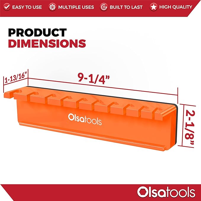 Olsa Tools Magnetic Wrench Holder Organizer - Orange - Fits SAE 3/8" to 15/16" & Metric 10mm to 19mm - Durable Tool Storage Solution - Part 1559