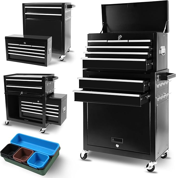 Rolling Tool Chest, 8-Drawer Rolling Tool Chest with Wheels, Large Tool Cabinet with Drawers, Mobile Steel Tool Storage Organizer with Lock&Liner for Warehouse, Workshop