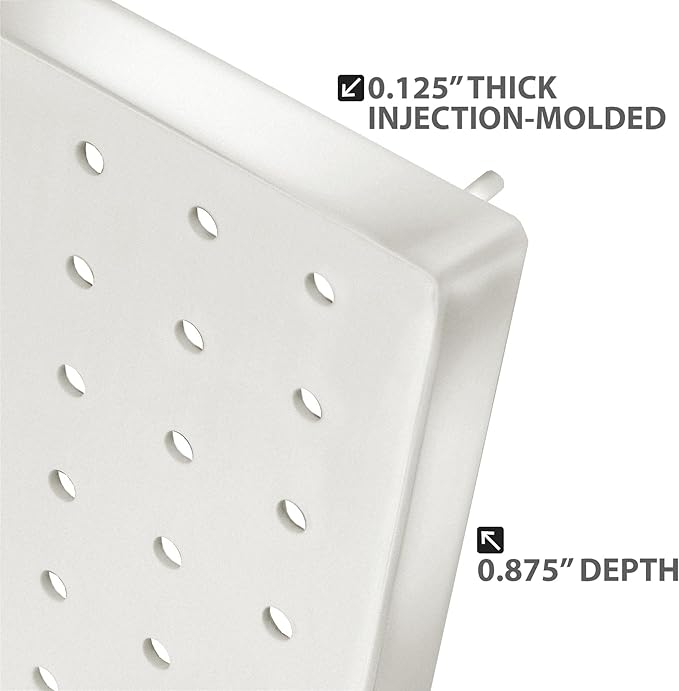 Azar Displays 771620-WHT Plastic Pegboard for Wall Organization - Garage Tool Organizer Wall Mount (Pack of 2) - 1-Sided Durable Wall Panel Organizer (16” W x 20” H x 1” D) - Garage Organizer (White)