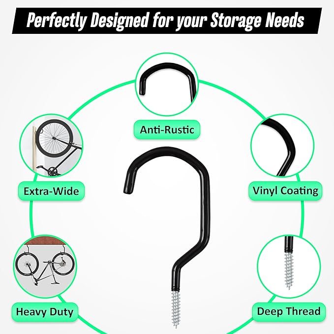 6 Pack Heavy Duty Garage Bike Storage and Utility Hooks-5.7 Inches for Garage Wall and Ceiling-Garage Hooks for Hanging Bicycle,Hose,Cords,and Garden Tools