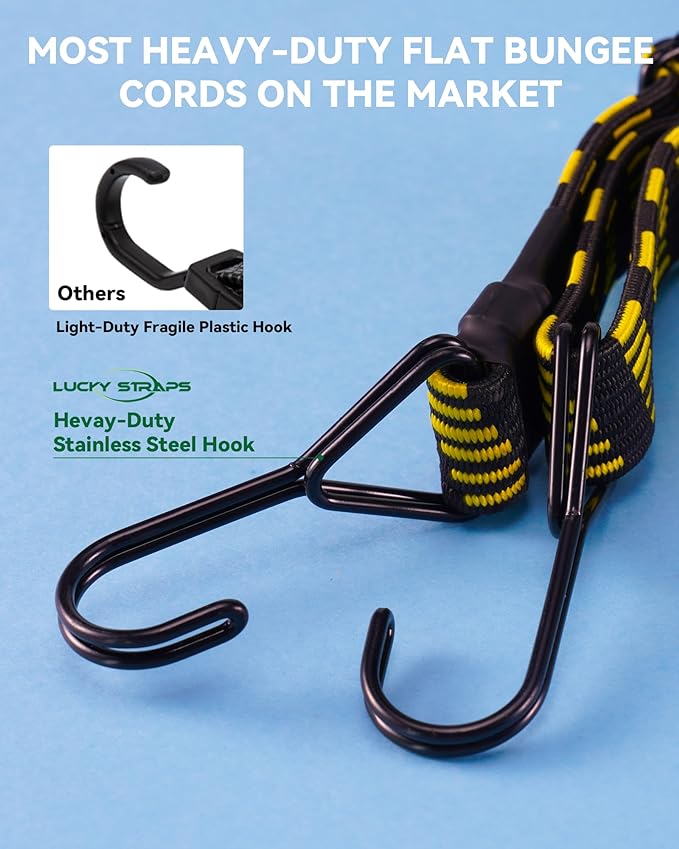 20" 40" 80" Flat Adjustable Bungee Cords Assorted Sizes, Easy-to-Adjust Heavy Duty Bungee Straps with 200 Lbs Max Break Strength & UV Protection, Perfect for Tents, Cargo, Luggage, Bike, etc. (6 Pcs)