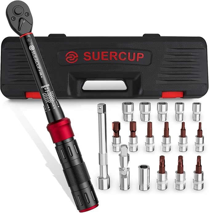 1/4-Inch Drive Click Torque Wrench, 18 PCS Bike Torque Wrench Set 3-25Nm, Dual-Direction Adjustable 72 Tooth Click Torque Wrench, Used for Bicycle Maintenance