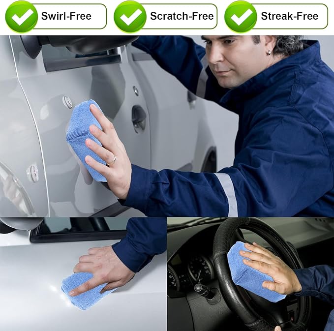 4 PCS Microfiber Applicator Pad, 4.7"x3.1" Scratch-Free Foam Buffing Scrub Pads, Car Wash Sponges for Effortless Detail Polishing, Waxing, Tire Shining, Interior Cleaning, Scrubbing (Blue)