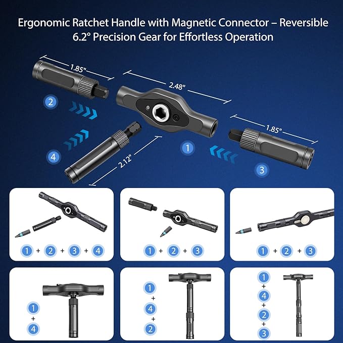 Ratcheting Screwdriver Set, 42PCS Magnetic Multi-Bit Driver with 6.2° Ratcheting Gear, T-Handle & Magnetic Booster, Extended Lever Handle, 40 S2 Steel Bits with Portable Case for Home Repair & DIY