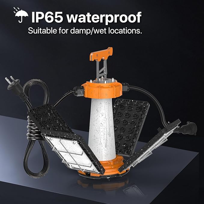 LED Temporary Work Light: 80W 12000LM Led Work Light with Brightness Adjustable Switch, 4 Deformable Panels Portable Construction Light, 5000K Linkable Hanging Work Lamp for Workshop Garage Jobsite