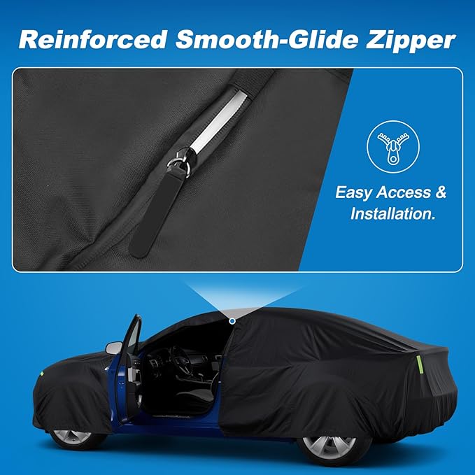 QUNSUNUS Car Cover for Lincoln Town 1981-2012, Waterproof Car Covers with Cotton Lining, All Weather Town Cover with Straps and Zipper for Wind, Sun and Dust Protection