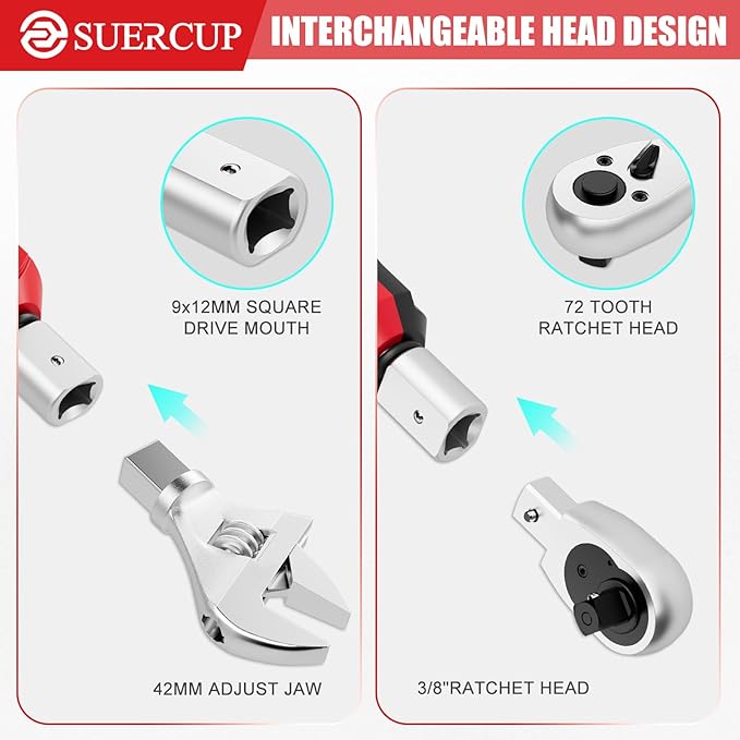Adjustable Digital Torque Wrench 0.66-44.29Ft.Lb/0.9-60N.m,9x12 mm Open End Hvac Torque Wrench with 3/8 Drive Ratchet Head&42mm Jaw, Vibration, Buzzer,LED Notification for Split AC, Bike, Moto