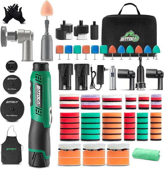 BATOCA S6 Mini Polisher Cordless Polisher for Car Detailing, 2x2.0Ah Batteries, 0mm Rotary Buffer, 3mm and 12mm Dual Action Polisher 1-3 Inch, 2 Different Speeds Heads Systems, 4.2k-21k or 1-5k RPM