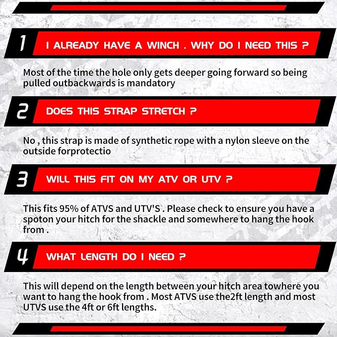 2.5FT UTV ATV Recovery Strap 19400LBS with Winch Hook and D-Ring Shackle, Synthetic Tow Rope Premium Mudding Accessories