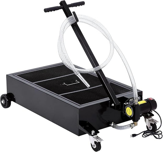 GarveeTech Low Profile Oil Drain Pan 110V, 20-Gallon Metal Oil Change Pan Cart with 180W Electric Pump, 8FT Hose & Folding Handle for Cars, SUVs, Trucks, Buses, RVs, Black