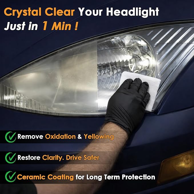 Headlight Restoration Kit, 2-Step Headlight Cleaner & Protective Coating Wipes, Removes Oxidation & Restores Clarity, Long-Lasting UV Protection, Headlight Polish No Tool Required