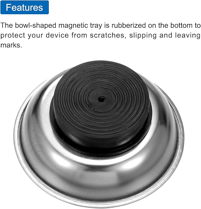 HARFINGTON Round Magnetic Tray 3" x 1" Stainless Steel Magnet Tool Tray Parts Holder for Socket Screw Nuts Bolts Pin Washers Metal Parts