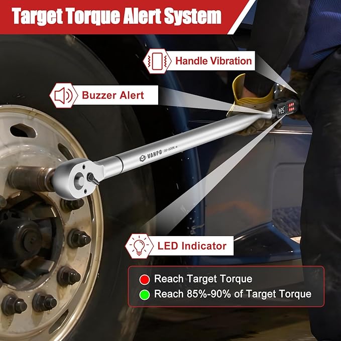 VANPO 3/4-Inch Digital Torque Wrench 22.1-442.5 Ft-Lb/30-600Nm, ±2% Accuracy Heavy-Duty Electronic Torque Wrench with Triple Alert, Preset Memory for Trucks, Construction & Industrial Equipment
