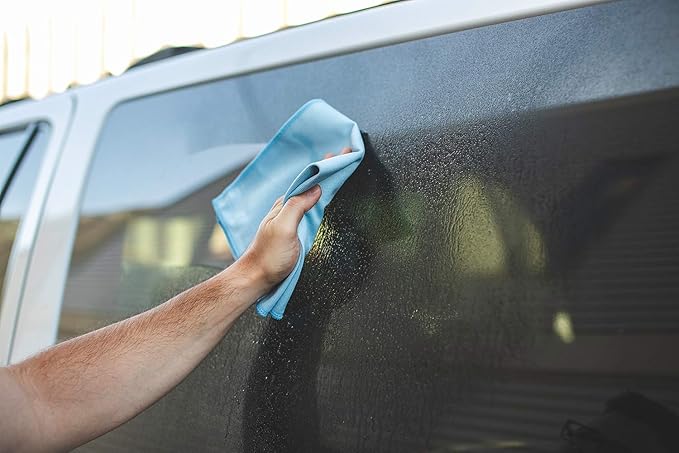 The Rag Company - Premium Window, Glass, Mirror & Chrome Detailing Towels - Professional Korean 70/30 Microfiber Blend, Lint-Free, Streak-Free, 350gsm, 16in. x 24in, Light Blue (3-Pack)