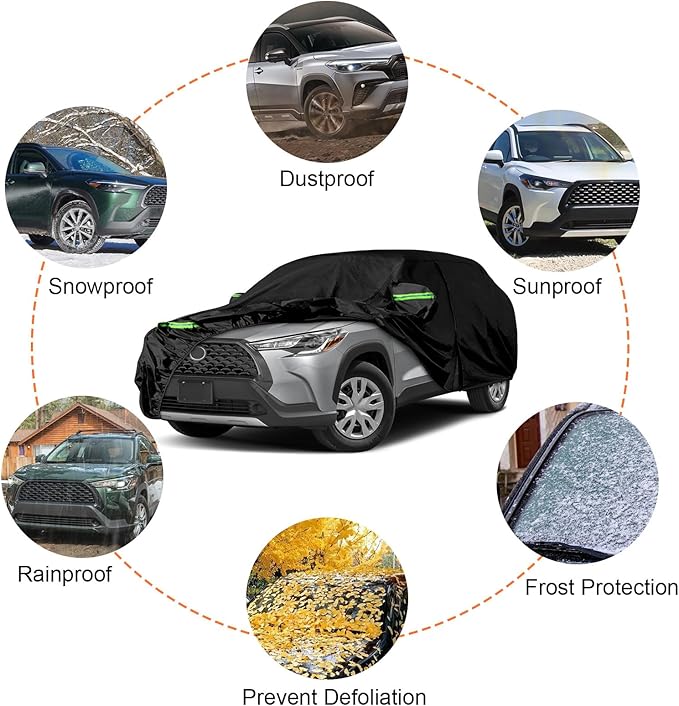 Waterproof Car Covers Replace for 2020-2025 Toyota Corolla Cross, 6 Layers All Weather Car Cover with Zipper Door & Windproof Bands for Snow Rain Dust Hail Protection