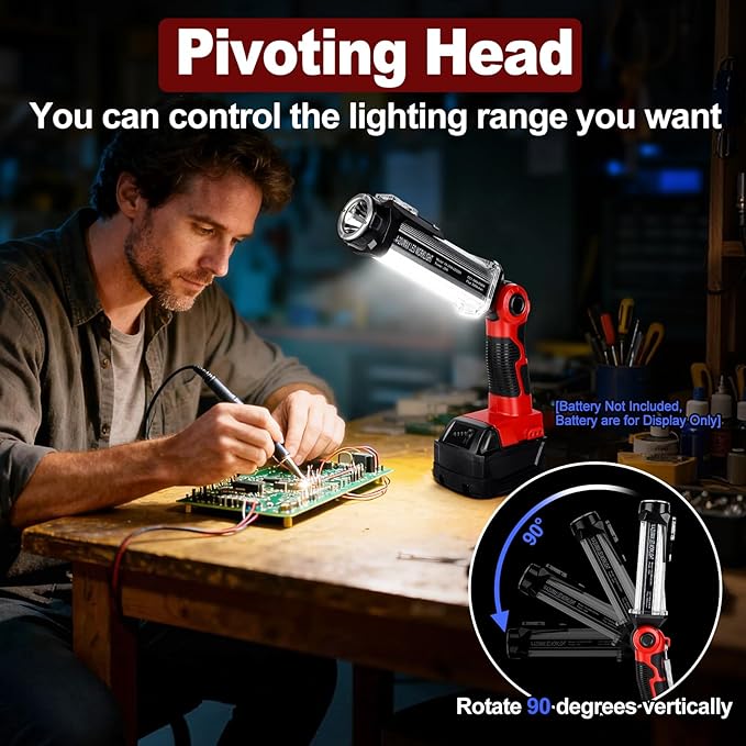 Flashlight Work Light for Milwaukee M18 18V Battery, 35W Floodlight 2000LM Work Lights Spotlight Downlights, Portable Flashlight for Home & Garage Repair, Camping (NO Battery Included)