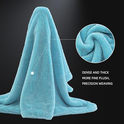 SPTA The Liquid8r - Absorbent 70/30 Blend Microfiber Drying Towel for Cars, Trucks, SUVs, Safe for Detailing + Scratch Free, Twist Loop, 1100gsm, 26.8in x 36.2in, Aqua Blue-MT037