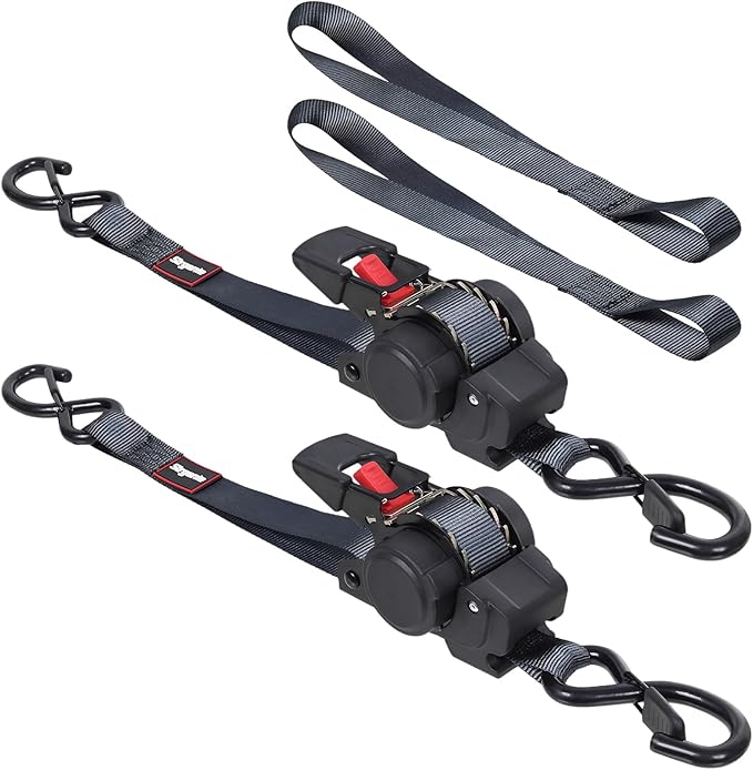 Retractable Ratchet Straps12FT Automatic Ratchet Tie Down Straps Self Ratcheting Cargo Straps for Motorcycle, Truck, Boat