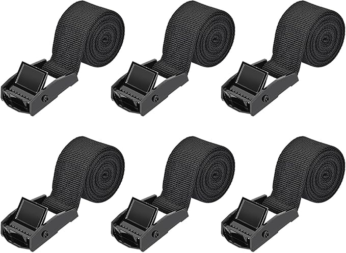 Kshineni Tie Down Straps 6 Pcs Lashing Ratchet Strap 1" x 1.65' Cam Buckle Cinch Straps for Cargo, Trucks, Luggage, Trailer, Motorcycle (Black)