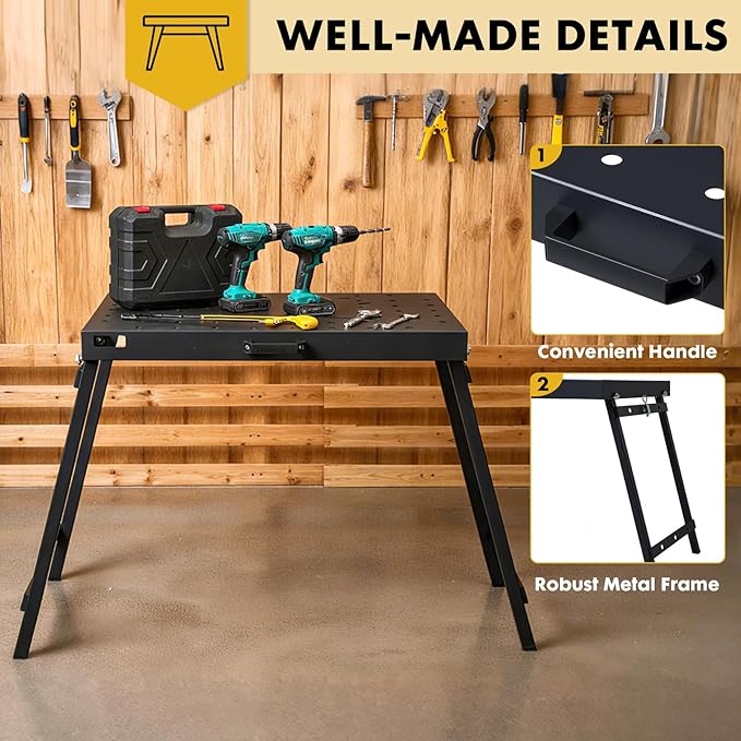 OLBRUS Welding Table Foldable Work Bench, Folding Workbench,1000LBS Capacity Heavy-Duty Welding Workbench with Fixture Holes, Foldable Steel Work Bench for Welding, Assembly & Repair